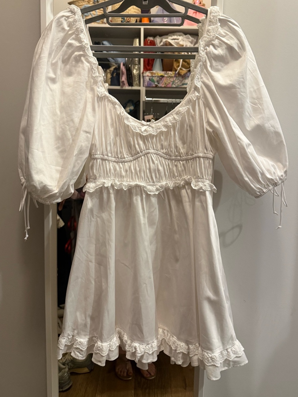 For Love and Lemons White Puff Sleeve Dress